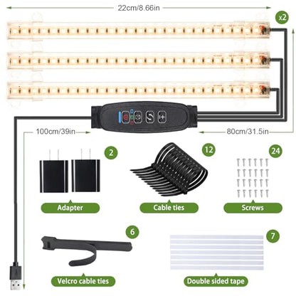 8.6'' LED Grow Light Strips, Full Spectrum 3500K Grow Lights for Indoor Plants, 3 Head with 3/9/12H Timer, 10 Dimmable Levels, Suitable for Seedling, Succulent, Plant Shelf and Greenhouse, 2-Pack - color: 3 Head 2 Pack
