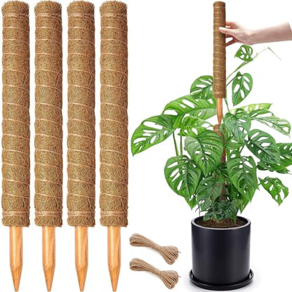 4 Pack 18 Inch Moss Pole, Stackable Moss Poles for Climbing Plants Monstera, Tall Plant Sticks Accessories, Large Coir Plant Support Stakes for Potted Plants Indoor, Pothos, Philodendron - size: 4 pack 18in