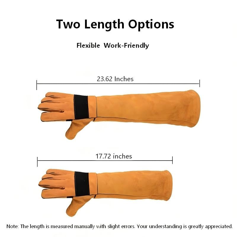 17.6Inches Heat Resistant Welding Gloves, Fire & Heat Proof Fireplace Gloves, Bite & Scratch Resistant, Heavy Duty Leather for Welding/BBQ/Wood Stove/Furnace/Oven/Forge/Animal Handling/Pet Care - size: 17.6 inches