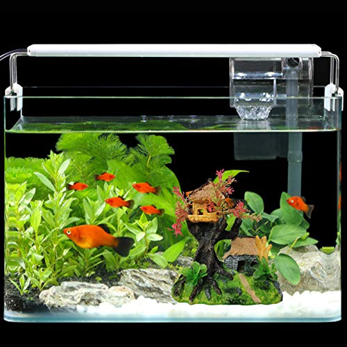 Hamiledyi 4PCS Aquarium Decoration, Fish Tank Artificial Resin Castle Ornaments, Betta Tank Landscape Decorations with Plastic Plants for Shrimp Fish Climbing Hiding - style: Country Rustic