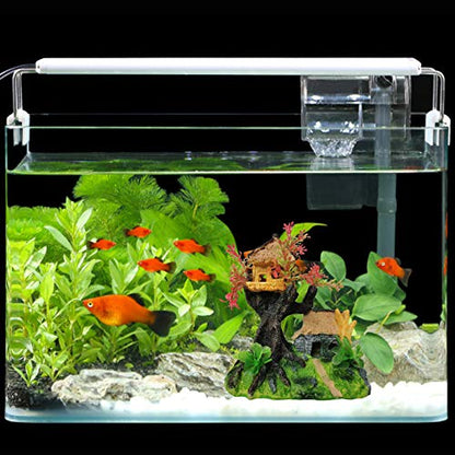 Hamiledyi 4PCS Aquarium Decoration, Fish Tank Artificial Resin Castle Ornaments, Betta Tank Landscape Decorations with Plastic Plants for Shrimp Fish Climbing Hiding - style: Country Rustic