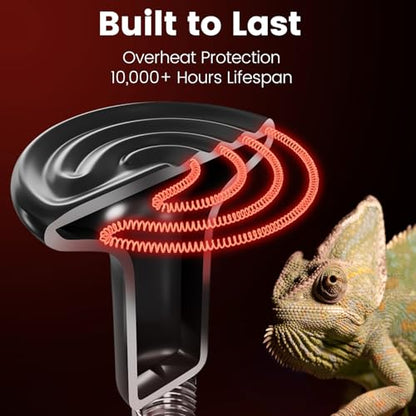 Dual Reptile Light Fixture with 100W Full Spectrum UVA UVB Light Bulb & 100W Nighttime Ceramic Heat Emitter, 2 Independent Switches, Reptile UVA UVB Heat Combo Pack - size: ST4