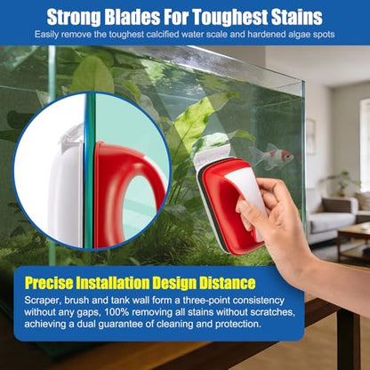 Small Aquarium Cleaning Tool Fish Tank Strong Magnetic Algae Scraper Glass Cleaner Floating Scrubber Brush with 2 Detachable Scrapers for Cleaning Debris and Algae (Size M) - size: M - 1/4" to 3/8" Glass Thickness