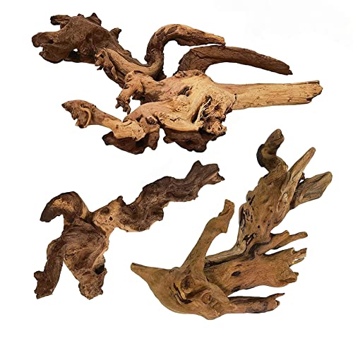 Tfwadmx Natural Driftwood Aquarium Decor Wood Branches, 3 Pieces 7-9.5" Fish Tank Driftwood Decoration, Terrarium Mopani Wood for Aquarium Freshwater Reptile Tank - size: Medium: 7-9.5"（3Pcs）