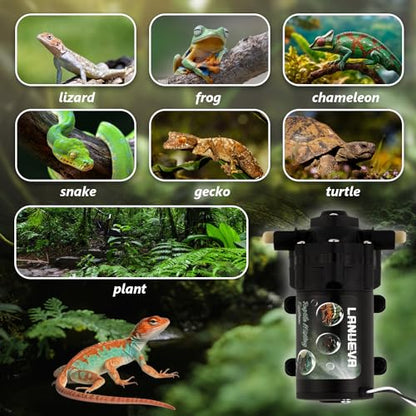LANUEVA Reptile Humidifier Quieter Mister with 6 Nozzles (without Timer) | Mister Fogger for Terrarium with 4 Single Misting Nozzle+2 Double Nozzle, Automatic Spray System for Chameleon, Lizard, Snake - size: Pump without Outlet Timer