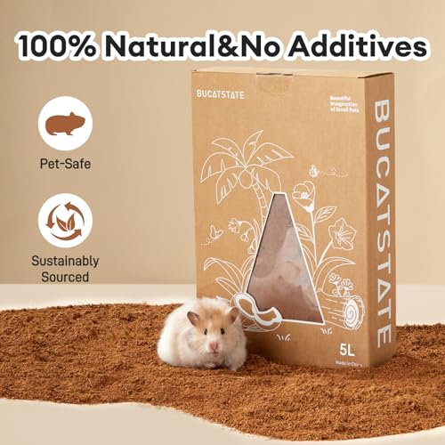 BUCATSTATE 5L Natural Coco Fiber Hamster Bedding | Soft Natural Coco Fiber Substrate for Small Pets & Dwarf Syrian Hamsters, Gerbils, Mice, Low-dust Hamster Hamsters