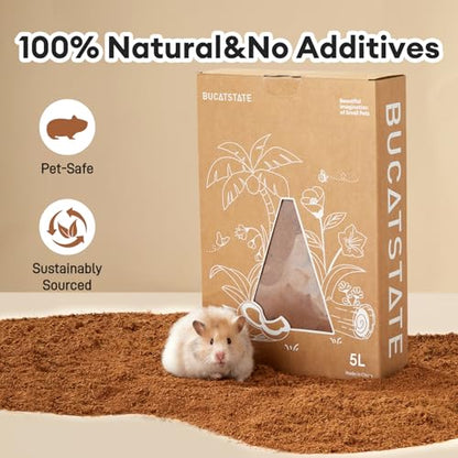 BUCATSTATE 5L Natural Coco Fiber Hamster Bedding | Soft Natural Coco Fiber Substrate for Small Pets & Dwarf Syrian Hamsters, Gerbils, Mice, Low-dust Hamster Hamsters
