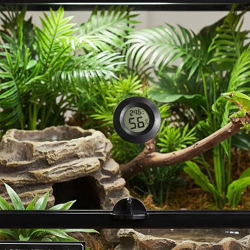 4-Pack Reptile Thermometer and Humidity Gauge, Round LCD Digital Hygrometer for Reptile Tank, Terrarium, Greenhouse, Indoor Home Monitoring