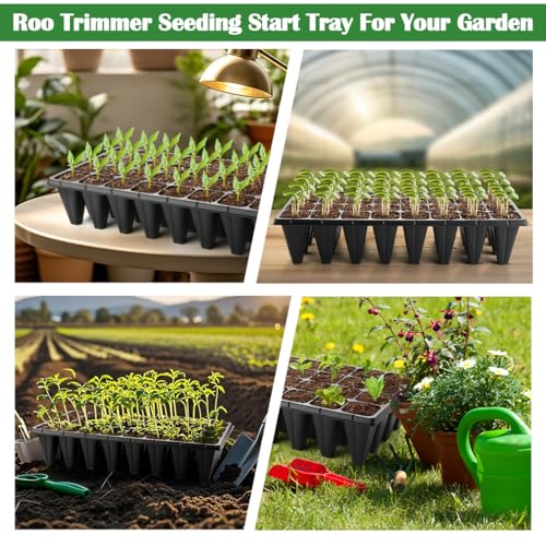 RooTrimmer 10 Pack 32 Cell Seed Starter Trays - Extra Deep 4.33" Plastic Nursery Trays, 20" x 10"，Fits Standard 1020 Flats - color: Black, size: 32 cells-10p