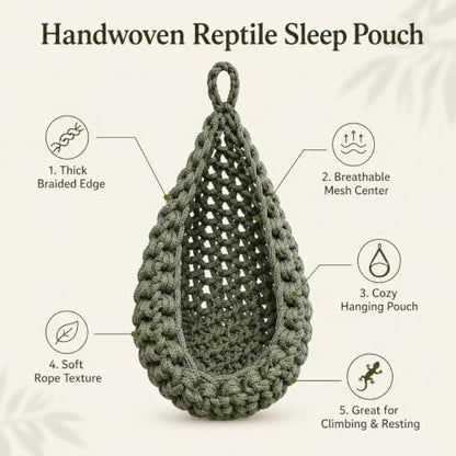 Snake Hammock for Terrarium, Handwoven Reptile Hanging Sleep Pouch, Soft Rope Hideout for Gecko, Small Lizard Tank Accessories(Gray) - color: Gray