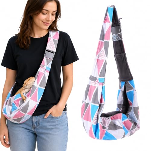 balacoo Bearded Dragon Carrier with Adjustable Strap for Outdoor Travel | Reptile Carrier Sling Bag Backpack, for Small Lizards, Ferrets, Squirrel, Hamsters, for Hiking, Shopping, Outdoor Activities