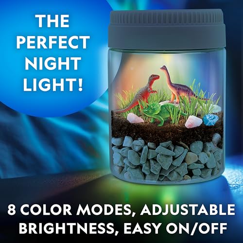National Geographic Light-Up Dinosaur Terrarium Science Kit for Kids | Multicolor Light, Real Plants, Dinosaur Habitat, Real Gemstones, DIY Nature Activity, Science Learning Toy, Birthday Gift - style: Dino Habitat