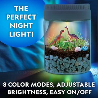 National Geographic Light-Up Dinosaur Terrarium Science Kit for Kids | Multicolor Light, Real Plants, Dinosaur Habitat, Real Gemstones, DIY Nature Activity, Science Learning Toy, Birthday Gift - style: Dino Habitat