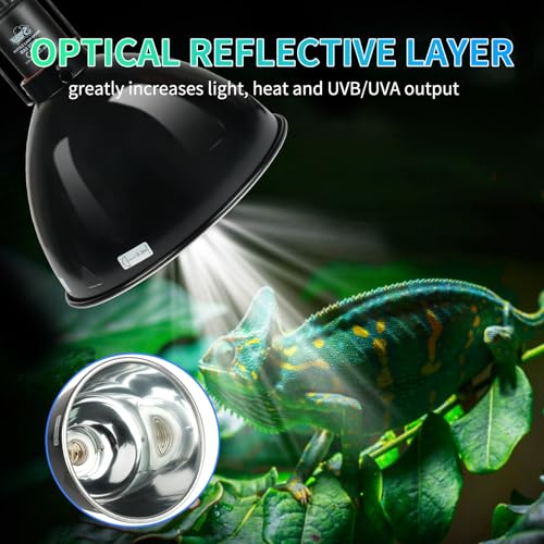LUCKY HERP Reptile Light Fixture with Dimming Thermostat & Timer, Aluminum 8.5inch Dome Reptile Lamp Fixture, Heat Lamp Fixture for Reptile Bulb Basking Heat Bulb - size: 8.5 Inch