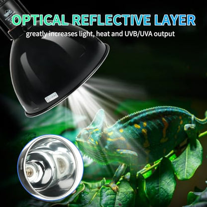 LUCKY HERP Reptile Light Fixture with Dimming Thermostat & Timer, Aluminum 8.5inch Dome Reptile Lamp Fixture, Heat Lamp Fixture for Reptile Bulb Basking Heat Bulb - size: 8.5 Inch