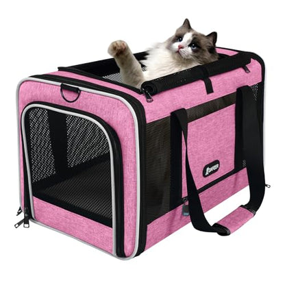 GAPZER Cat Carrier 18x11x11 Delta Airline Approved, Pet Plane Travel Crate | Soft Teacup Dog Bag 12 lbs, Yorkie Taxi Kennel Easy Load, Carrying Case for Kitten Cat up to 15 pound, Toy Poodle Mesh Cage - color: Pink