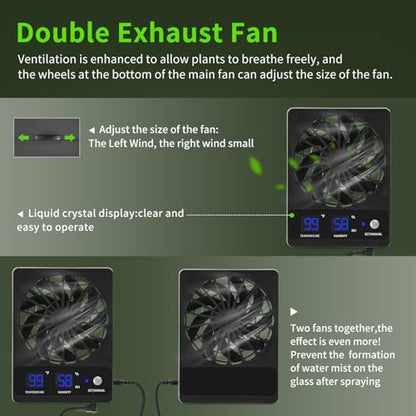 Reptile Ventilation Fan with Hygrometer & Temperature Display, Auto Adjusting Humidity & Temperature, for Aquariums & Insect Tanks, 2-Pack
