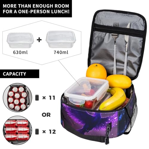 Purple Phoenix Art Adult Insulated Lunch Bag, Portable Thermal Cooler Tote With Pockets, Durable Polyester Lunch Box With Handle For Work, Office, Travel - color: Style 1
