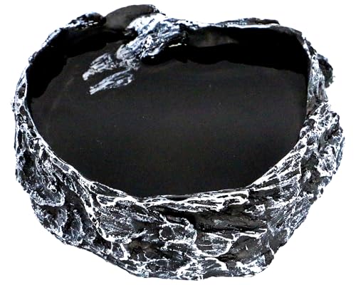 MODERNJOE'S Reptile Rock Food/Water Bowl, Water/Food Dish for Amphibians(5.4 x 5.1 x 1.4 inches) - color: Black-White