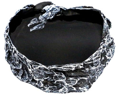 MODERNJOE'S Reptile Rock Food/Water Bowl, Water/Food Dish for Amphibians(5.4 x 5.1 x 1.4 inches) - color: Black-White