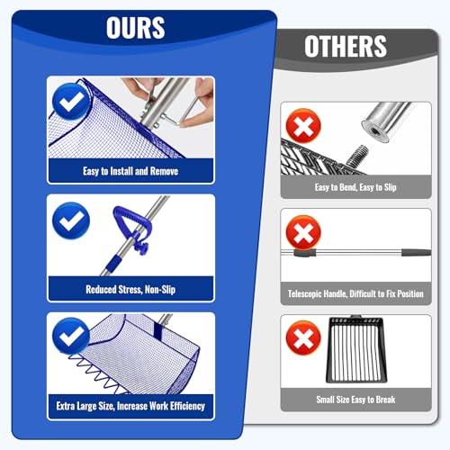 2-in-1 Chicken Coop Scooper: Extra Large 12” Poop Scooper & Rake with Adjustable Handle (37”-65”) | Heavy-Duty Metal Shovel for Quick Pet Waste, Rabbit, Guinea, Barn Cleaning | US Patent Pending, Blue - color: Blue