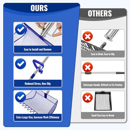 2-in-1 Chicken Coop Scooper: Extra Large 12” Poop Scooper & Rake with Adjustable Handle (37”-65”) | Heavy-Duty Metal Shovel for Quick Pet Waste, Rabbit, Guinea, Barn Cleaning | US Patent Pending, Blue - color: Blue
