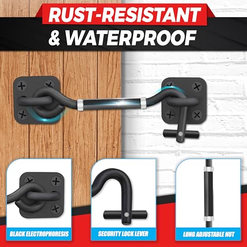 Adjustable 6"-10" Privacy Cabin Hook & Eye Latch, Barn Door Lock Gate Latch | Privacy Hook and Eye Latch for Barn Door, Gate Latch Lock Cabin Hooks for Gate Shutters Window Slide Shed Cabinet Bathroom