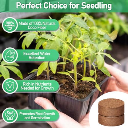 50 Pcs 50mm Coco Coir Pellets Seed Starter Soil Mix- Organic Coconut Coir Potting Soil Pods for Seedling, Coco Peat Soil Discs for Indoor & Outdoor Plants Bonsai Herbs Vegetables and Flowers - size: 50mm
