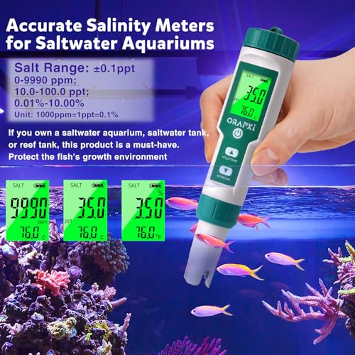 Pool Salt Tester pH and Salt Meter for Saltwater Pool pH Tester | Digital Salinity Tester 5 in 1 pH Salt TDS EC Temp Meter for Hydroponics Salt Meter for Swimming Pools Hot Tubs and Swim Spa
