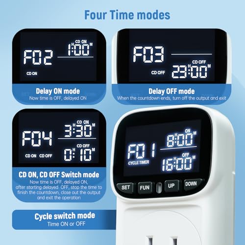 Digital Temperature Controller, Thermostat Outlet with LCD Display | 15A/1800W, Heating & Cooling Mode, -40℉~210℉, 4 Timing Modes, For Greenhouse Incubator Homebrew Reptile Tank