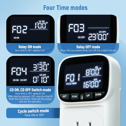 Digital Temperature Controller, Thermostat Outlet with LCD Display | 15A/1800W, Heating & Cooling Mode, -40℉~210℉, 4 Timing Modes, For Greenhouse Incubator Homebrew Reptile Tank