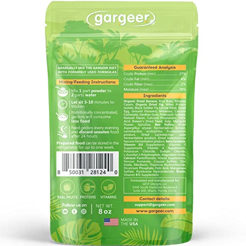 Gargeer 8oz Gentle Geck Fig Diet - Crested Gecko Food. Made in USA | Expert-crafted superfood! Infused with sweet organic fig, banana, wild insect proteins & probiotics. Zero soy or fillers - size: 8 Ounce (Pack of 1)