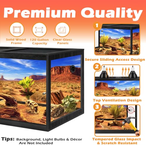 120 Gallon Bearded Dragon Tank, 4x2x2 Reptile Enclosure with Tempered Glass Sliding Doors, Lockable Front Opening and Metal Mesh Top, Large Terrarium for Lizards and Snakes, Black - color: Black