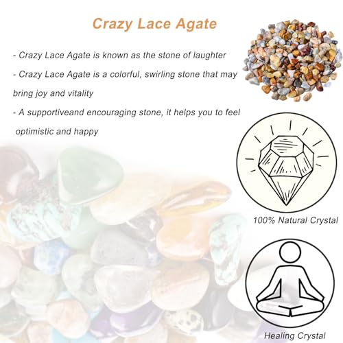 Erliway 7-9mm Crazy Lace Agate Healing Crystal Chips for Crafts, 100g | Natural Crushed Crystal Stones Tumbled Chips for Vase Filler Aquarium Gravel, Meditation Chakra Balancing, Candle DIY Making - color: Crazy Lace Agate