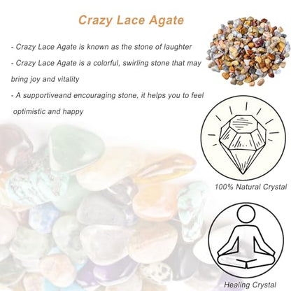 Erliway 7-9mm Crazy Lace Agate Healing Crystal Chips for Crafts, 100g | Natural Crushed Crystal Stones Tumbled Chips for Vase Filler Aquarium Gravel, Meditation Chakra Balancing, Candle DIY Making - color: Crazy Lace Agate