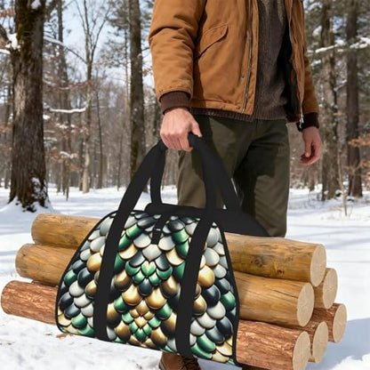 Augenstern Large Snake-Scales-Pattern Firewood Carrier Bag, 600d Oxford Cloth Log Tote with Reinforced Handles, Open-End Wood Hauling Bag for Fireplace, Wood Stove, Camping and Outdoor Storage