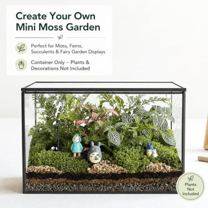 Glass Plant Terrarium with Lid, Rectangular Black Metal Frame Box for Indoor Plants, Clear Glass Container for Moss, Succulent, Fairy Garden, Tabletop Decor DIY Gift, 8.3”L x 4.7”W x 5.5”H - size: Large Rectangle