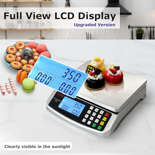 110lb/50kg Food Scale Digital Kitchen Scale with Tray Large LCD Display 304 Stainless Steel Commercial Price Computing Scale Counting Scale for Baking Cooking Meat Industry Counting Adapter Included - color: Silver 50kg with Tray