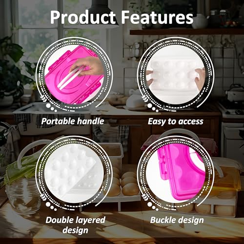 Ortable Large Capacity Double-layers Egg Storage Container Holds 24 Eggs Shatter-proof Non-slip Eggs Holder with Handle (Purple) - color: Purple