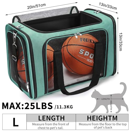 Soft-Sided Cat/Dog/Pet Carrier, Collapsible Pets Travel Carriers | For Big Cats/Small Dogs with Shoulder Strap & Removable Mat, Mesh Puppy Carry Bag,Up to 25 Lbs,TSA Airline Approved-Turquoise - color: Turquoise, size: 20"L x 13"W x 13"H