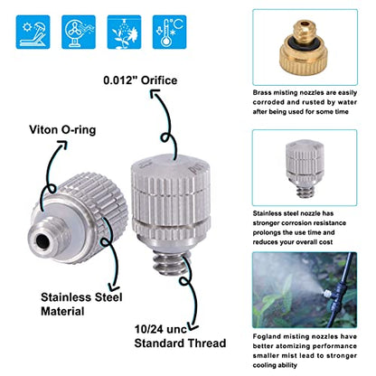 Fogland Stainless Steel Misting Nozzles, 20 Pack, 0.012" Orifice Mist Heads | 10/24 UNC for Outdoor Misting Cooling Systems, Rustproof Stainless Steel Construction, Anti-clog Replacement Nozzles - size: 0.012Orifice/20pcs