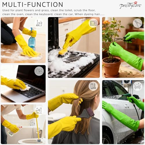PrettyCare 2 Pairs Rubber Cleaning Gloves long & short for Household - Reusable Dishwashing Gloves for Kitchen, Flexible Long-lasting