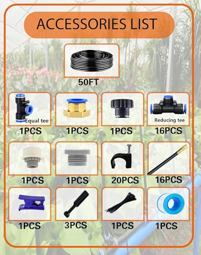 Drip Irrigation System,Automatic Garden Watering System, 360 Degree Adjustable Garden Sprinkler, High Output Mist Spray Nozzle for Potted Plants, Easy Connect & Rotating Head, Customizable Water Flow - size: 50 FT