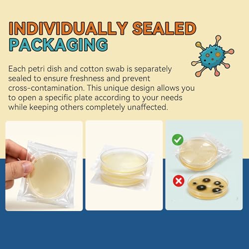 12-Pack Pre-Poured Agar Plates Petri Dishes Home Mold Test Kit with Swabs | 9cm Individually sealed sterile agar plates for diy mold testing on indoor air quality, surfaces, basement, and bathroom - color: Agar Plates for Science