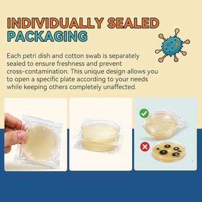 12-Pack Pre-Poured Agar Plates Petri Dishes Home Mold Test Kit with Swabs | 9cm Individually sealed sterile agar plates for diy mold testing on indoor air quality, surfaces, basement, and bathroom - color: Agar Plates for Science