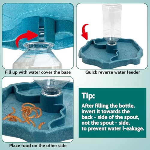 9oz Reptile Water Bottle, Turtle Automatic Feeders Waterer Food and Water Bowl pet Dispenser Bottle Feeding Dish for Lizard Tortoise Chameleon - color: Blue