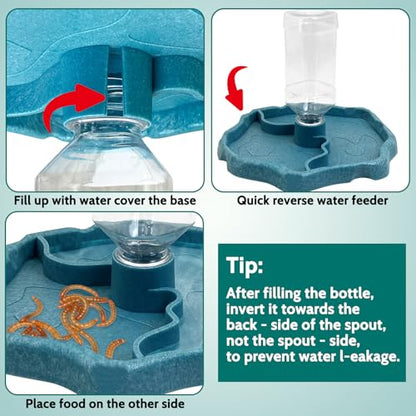 9oz Reptile Water Bottle, Turtle Automatic Feeders Waterer Food and Water Bowl pet Dispenser Bottle Feeding Dish for Lizard Tortoise Chameleon - color: Blue