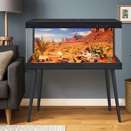 Royxen Bearded Dragon Tank, 65 Gallon Reptile Tank with Leg Stand,Built-in Lighting Reptile Enclosure, Tempered Glass Bearded Dragon Encloure for Chameleon (Black,40"x 20"x 20") - color: Black, size: 65 Gallons,40"x20"x20"