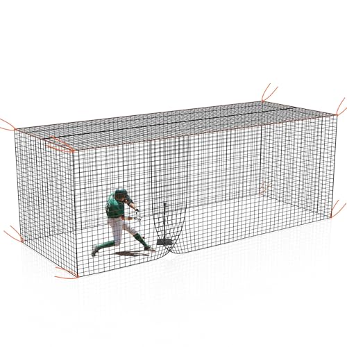 8x8x20 /10x10x35/12x12x55ft Heavy Duty Enclosed Batting Cage Net With Door, Only Net, No Poles and Frame, Professional Softball Baseball Nets for Batting and Pitching, Batting Cages for Backyard - style: 12×12×55Feet