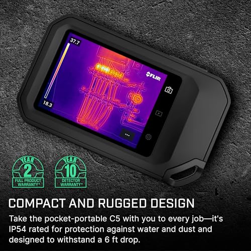 Flir C5 Compact Thermal Imaging Camera, WiFi, 160x120 MSX, Ignite | -20 to 400C, 5MP visual, LED flashlight, Ignite cloud, pocket, battery, charger, case